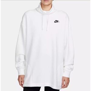 Nike Women's White Club Fleece Oversized‎ Mock-Neck Sweatshirt Sz LARGE